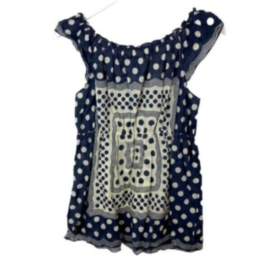 Lucky Brand | Women's Blue & Cream Short Sleeves Babydoll Top Size Medium - Picture 6 of 6